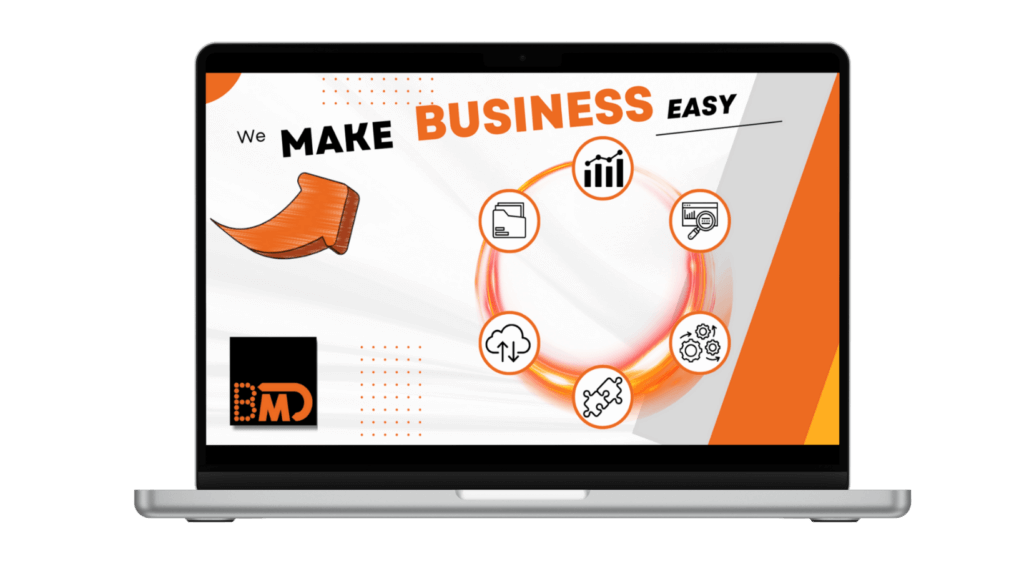 Mockup BMD mit der Aufschrift "We make Business easy"