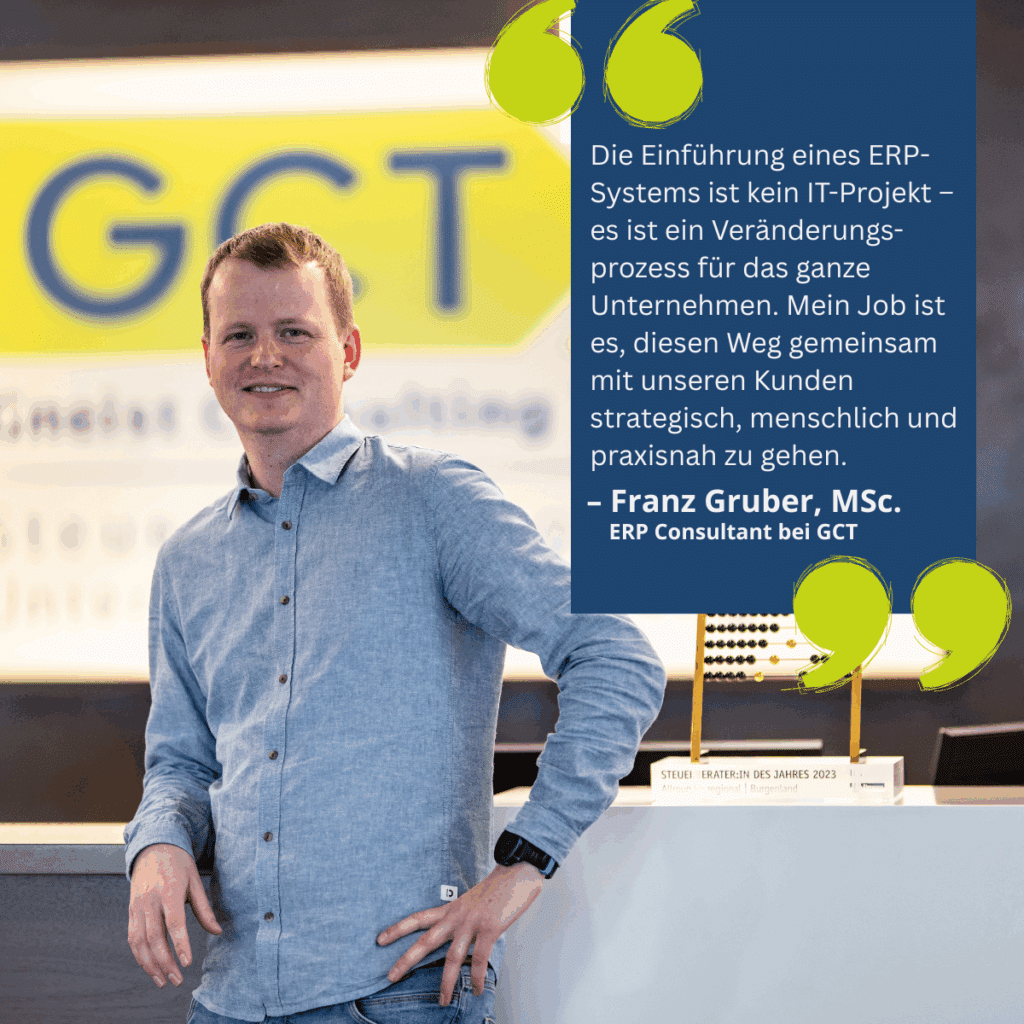 ERP-System Consultant Franz Gruber mit Zitat.